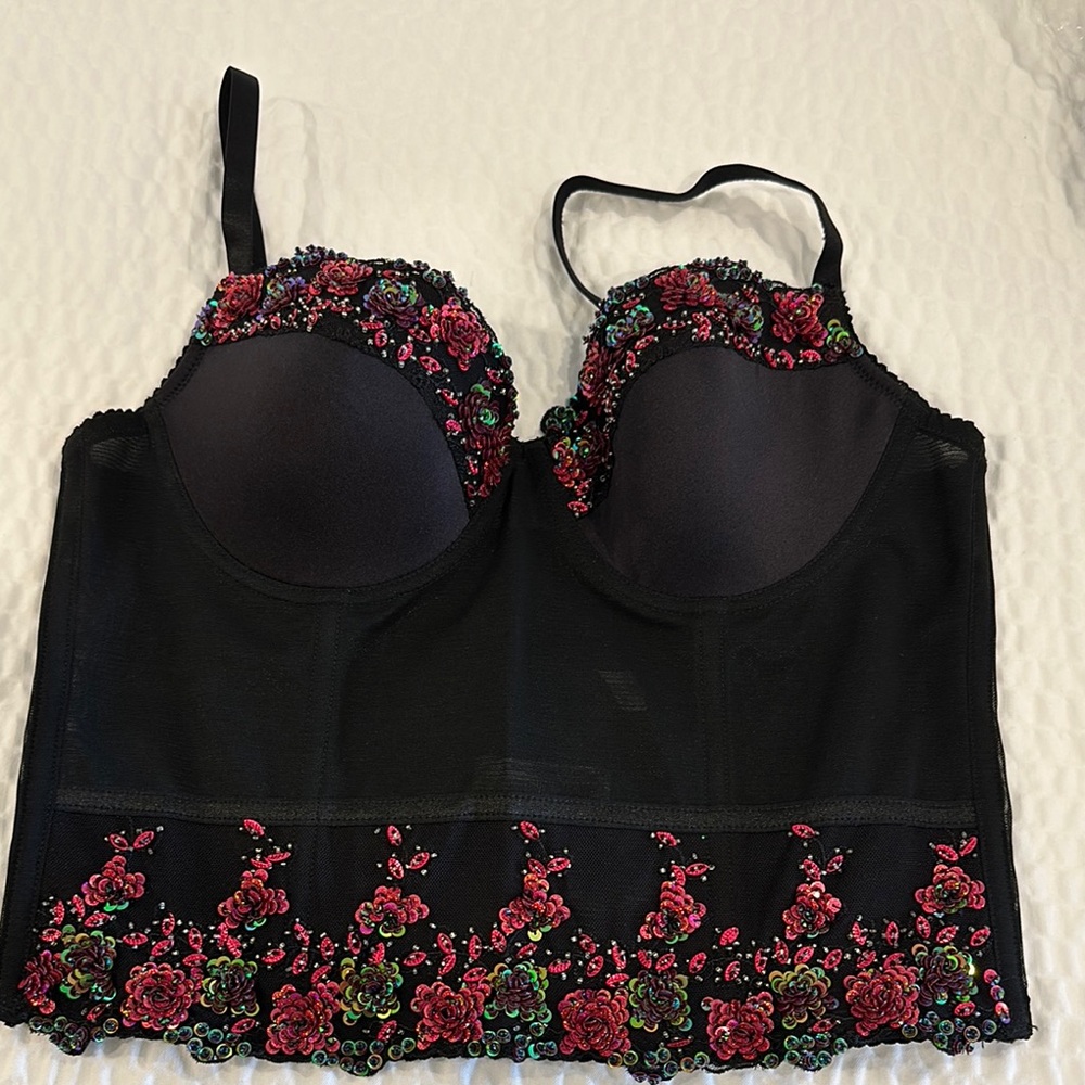 Floral Embroidered Black Bustier